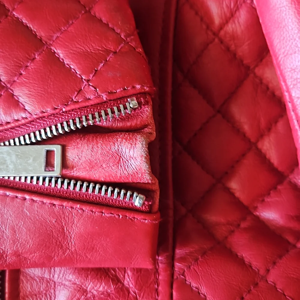 Zara red real leather moto jacket - Picture 3 of 4